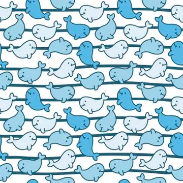Vector seamless background with cute whales on striped background . Stock Illustration