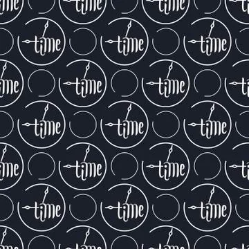 Vector seamless background. The dial and clock hands, Time, hand drawn Stock Illustration