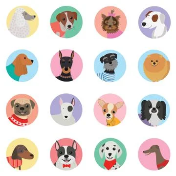 Vector seamless background with dogs icon flat design Stock Illustration