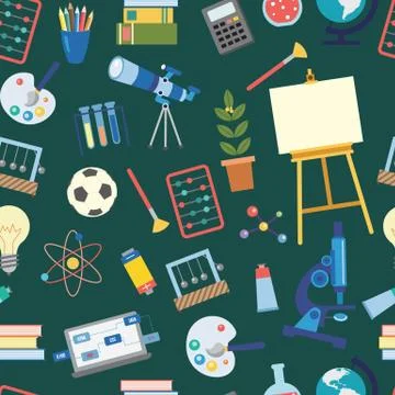 Vector seamless background with elements of school education. Illustrazione stock