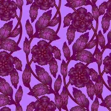 Vector seamless background with floral branches. Intricate ornament made of Stock Illustration