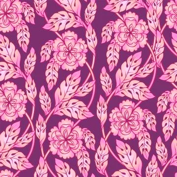 Vector seamless background with floral branches. Intricate ornament made of Stock Illustration