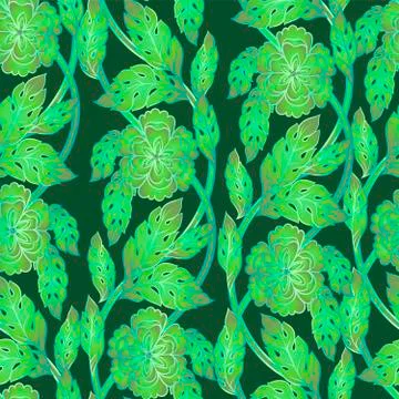 Vector seamless background with floral branches. Intricate ornament made of Stock Illustration