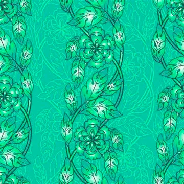 Vector seamless background with floral branches. Intricate ornament made of Stock Illustration