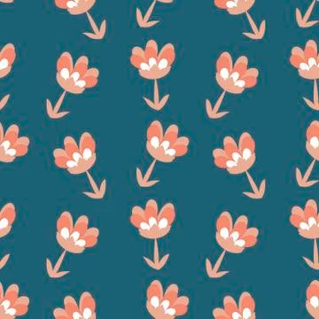 Vector seamless background with hand-drawn flowers, Botanical illustrations,  Stock Illustration