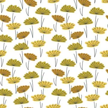Vector Seamless background. Hand drawn simple stylized flowers and many stame Stock Illustration