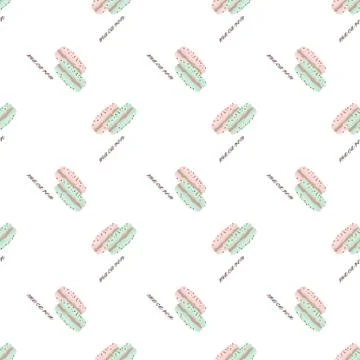 Vector seamless background image colorful tea time sweet dessert macaron Stock Illustration