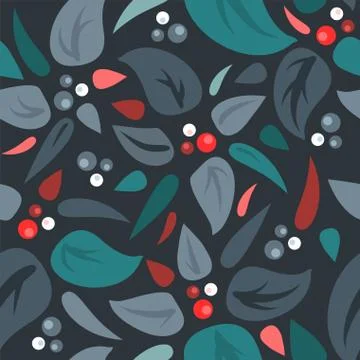 Vector seamless background with leaves and berries Stock Illustration