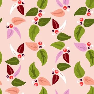 Vector seamless background with leaves and berries Stock Illustration