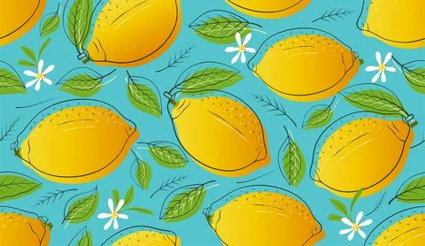Vector seamless background with lemon fruits Stock Illustration