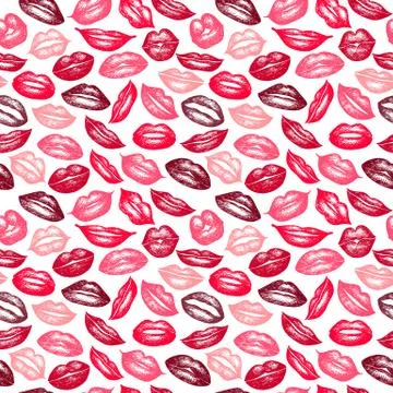 Vector seamless background. lips hand drawn prints. Stock Illustration