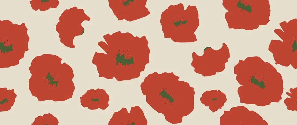 Vector seamless background. Minimalist bright abstract poppy flowers. Modern Stock Illustration