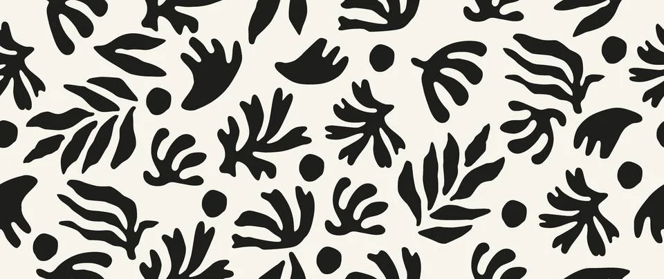 Vector seamless background. Minimalistic abstract leaf pattern. Modern black Stock Illustration