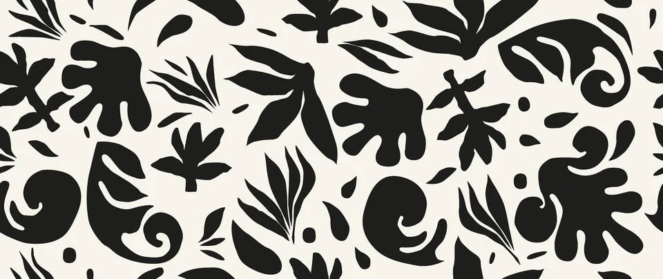 Vector seamless background. Minimalistic abstract leaf pattern. Modern black Stock Illustration