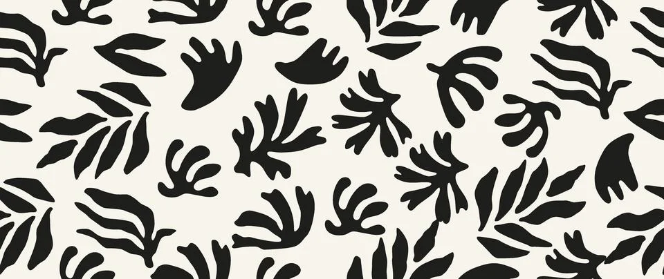 Vector seamless background. Minimalistic abstract leaf pattern. Modern black Stock Illustration