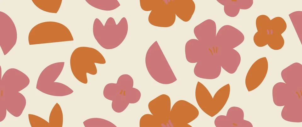 Vector seamless background. Minimalistic abstract bright flowers and geometric Illustrazione stock