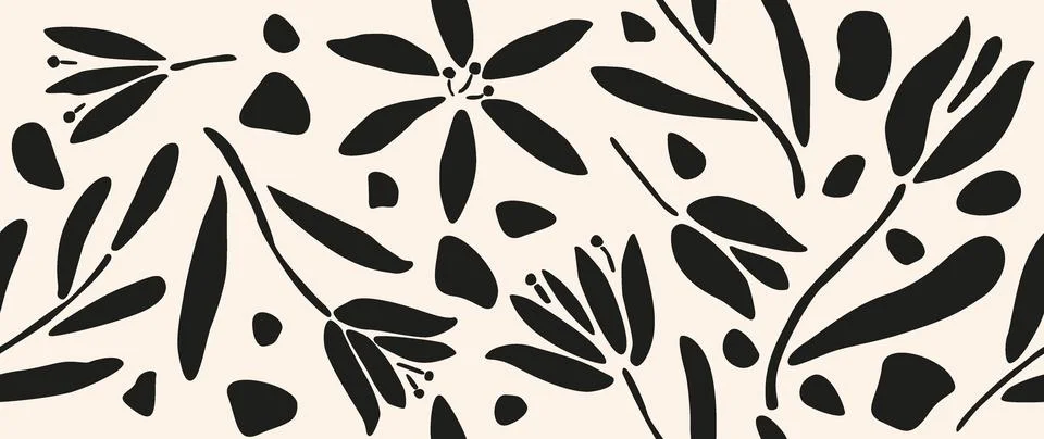 Vector seamless background. Minimalistic abstract floral pattern. Modern black 库存插图