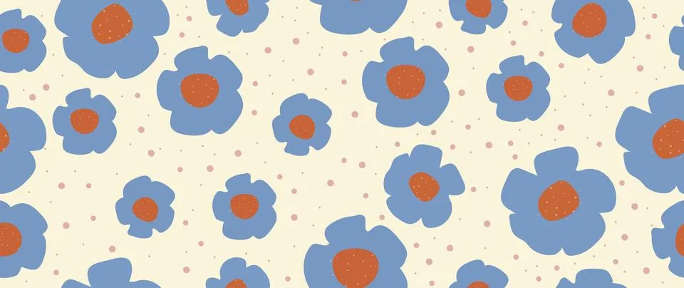 Vector seamless background. Minimalistic blue abstract flowers on a light Stock Illustration
