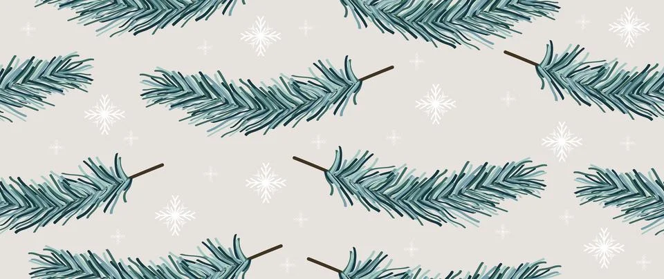 Vector seamless background. Minimalistic pattern. Modern print of pine branches 库存插图