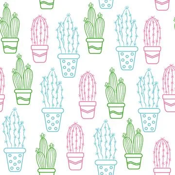 Vector seamless background with multicolored cacti. Stock Illustration