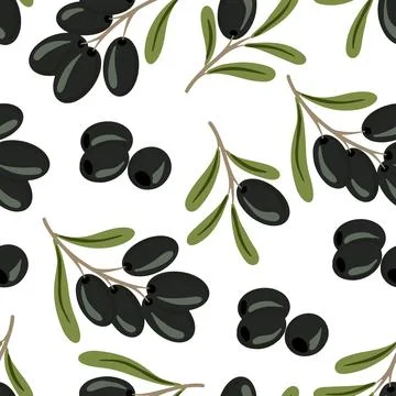 Vector seamless background with olives. Black olives pattern. Stock Illustration