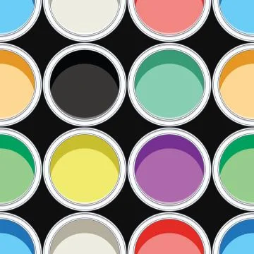 Vector seamless background pattern of colorful paint cans Stock Illustration