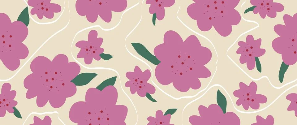 Vector seamless background. Pink abstract flowers on a light background with Stock Illustration