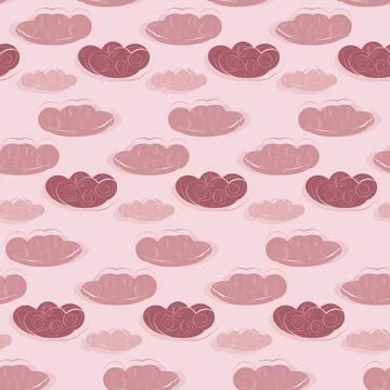 Vector seamless background in pink with clouds, stylish fashionable. Stock Illustration