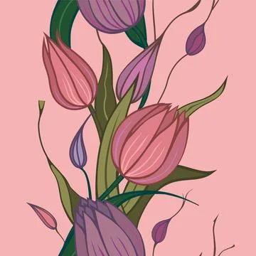 Vector seamless background with pink flowers Stock Illustration