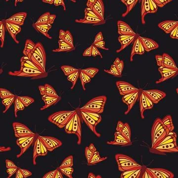 Vector seamless background with red butterfly Stock Illustration