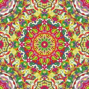 Vector seamless background with a round ornament. Oriental floral pattern 스톡 일러스트