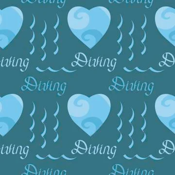 Vector seamless background, sea theme, heart with waves inside. Stock Illustration