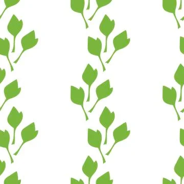 Vector seamless background with simple green leaves gathered in vertical stripes Stock Illustration