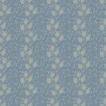 Vector seamless background with simple silvery leaves gathered in vertical st Stock Illustration