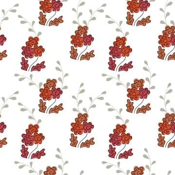 Vector Seamless background of small bouquets of simple flowers and twigs . Fl Stock Illustration