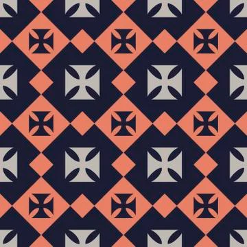 Vector seamless background with squares and crossed abstract elements. Ethnic Stock Illustration