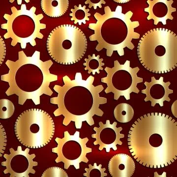 Vector seamless background in tech style with golden gears Stock Illustration