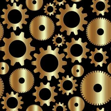 Vector seamless background in tech style with golden gears Stock Illustration