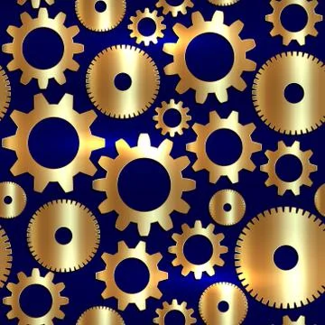 Vector seamless background in tech style with golden gears Illustrazione stock
