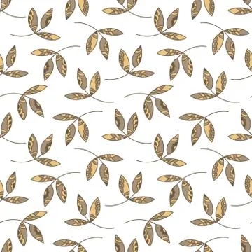 Vector seamless background of twigs and leaves with ornament . Stock Illustration