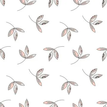 Vector seamless background of twigs and leaves with ornament . Flat minimal r Stock Illustration