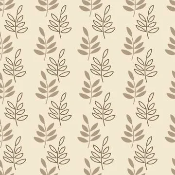 Vector seamless background. Vertical stripes of simple twigs with leaves Stock Illustration