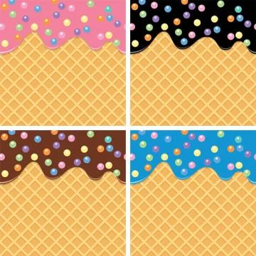 Vector seamless background of wafer and cream with sprinkles Stock Illustration