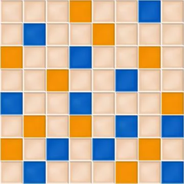 Vector seamless background with yellow, blue and beige mosaic tiles Stock Illustration