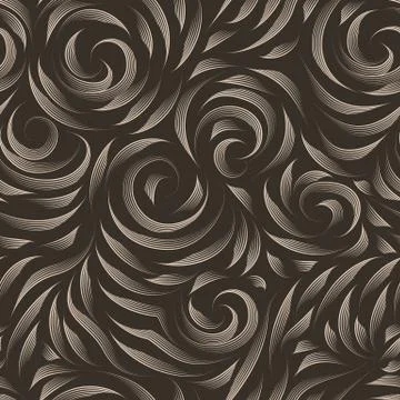 Vector seamless beige texture on a brown background. Smooth arch and curls in Illustrazione stock