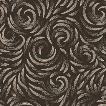 Vector seamless beige texture on a brown background. Smooth arch and curls in Stock Illustration