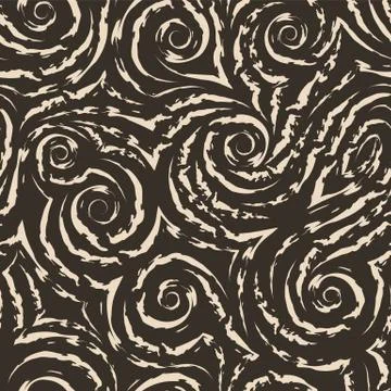 Vector seamless beige texture in the form of spirals and curls of waves and Stock Illustration