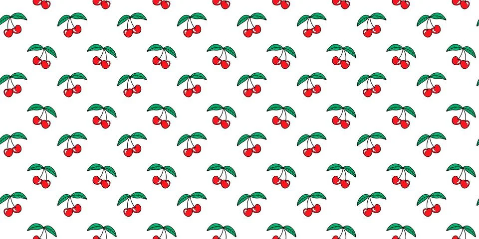 Vector seamless berry pattern with red cherries on a white background Illustrazione stock