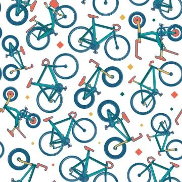 Vector seamless bicycle color pattern with borders Illustrazione stock