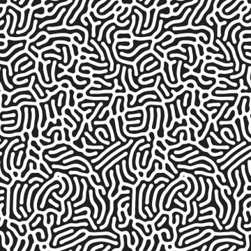 Vector Seamless Black and White Organic Rounded Line Maze Coral Pattern Stock Illustration